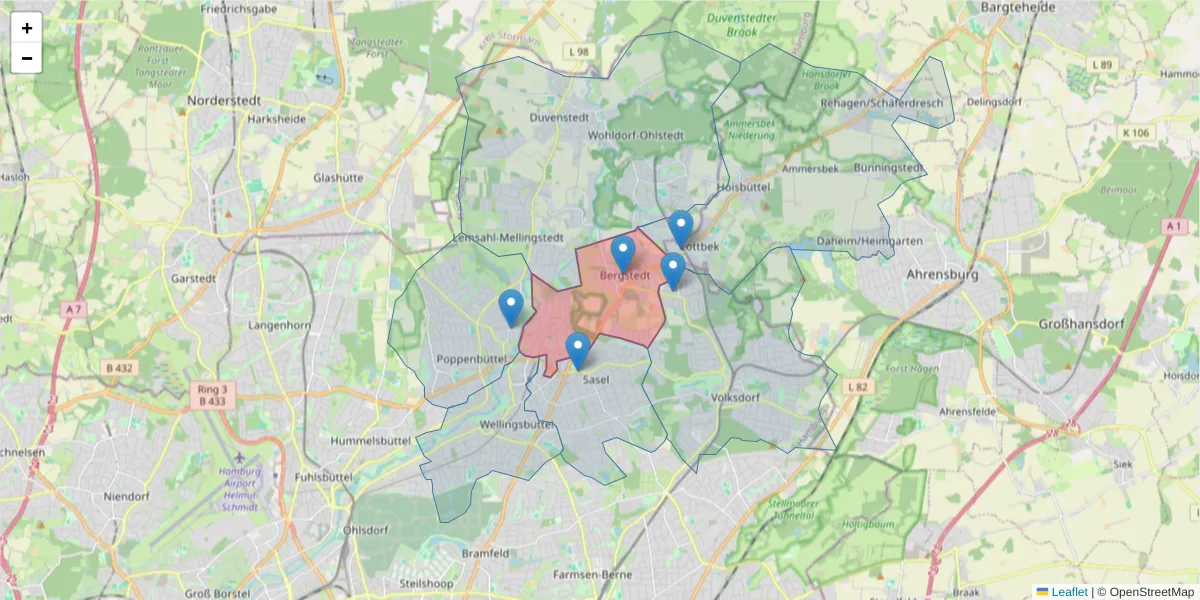 Karte des Postleitzahlen Bereichs  und der umliegenden Postleitzahlen in Deutschland