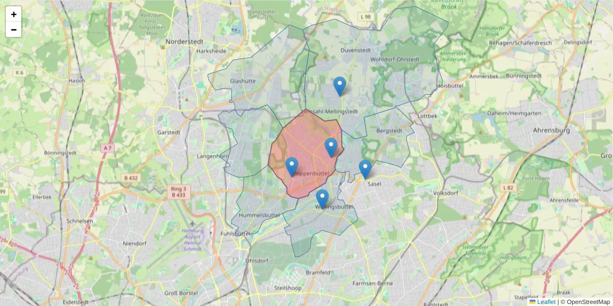 Karte des Postleitzahlen Bereichs  und der umliegenden Postleitzahlen in Deutschland