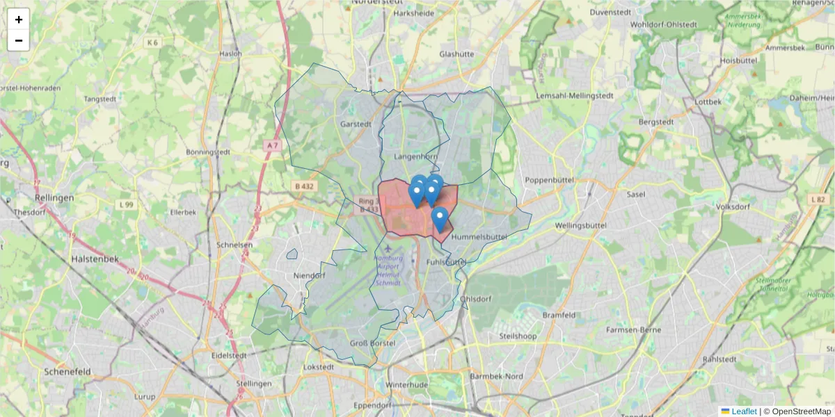 Karte des Postleitzahlen Bereichs  und der umliegenden Postleitzahlen in Deutschland