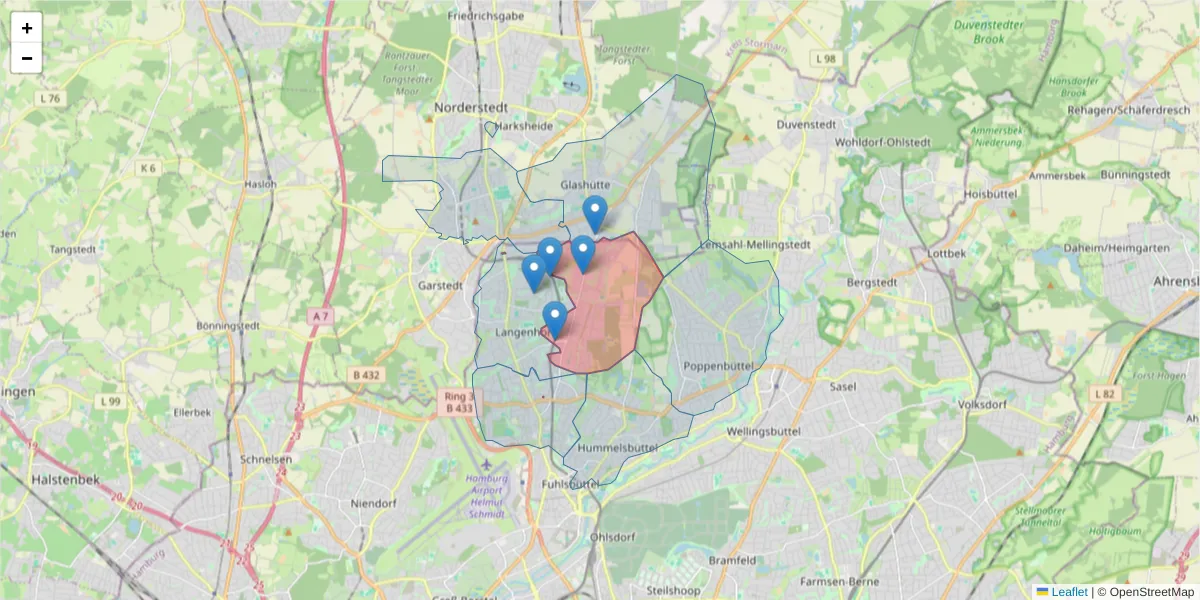 Karte des Postleitzahlen Bereichs  und der umliegenden Postleitzahlen in Deutschland