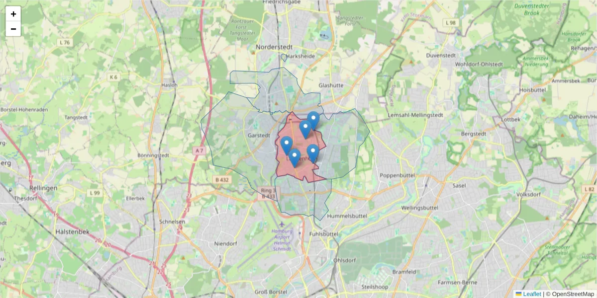 Karte des Postleitzahlen Bereichs  und der umliegenden Postleitzahlen in Deutschland