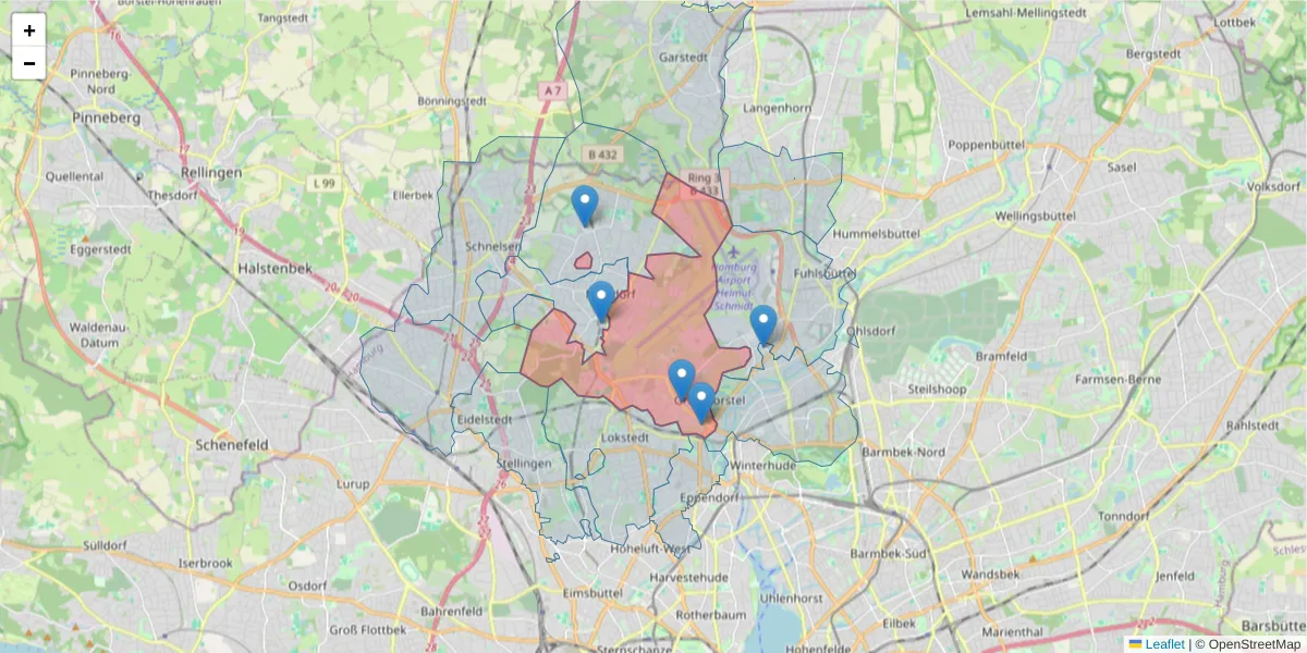 Karte des Postleitzahlen Bereichs  und der umliegenden Postleitzahlen in Deutschland