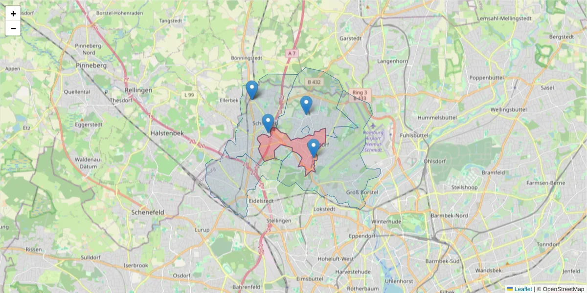 Karte des Postleitzahlen Bereichs  und der umliegenden Postleitzahlen in Deutschland