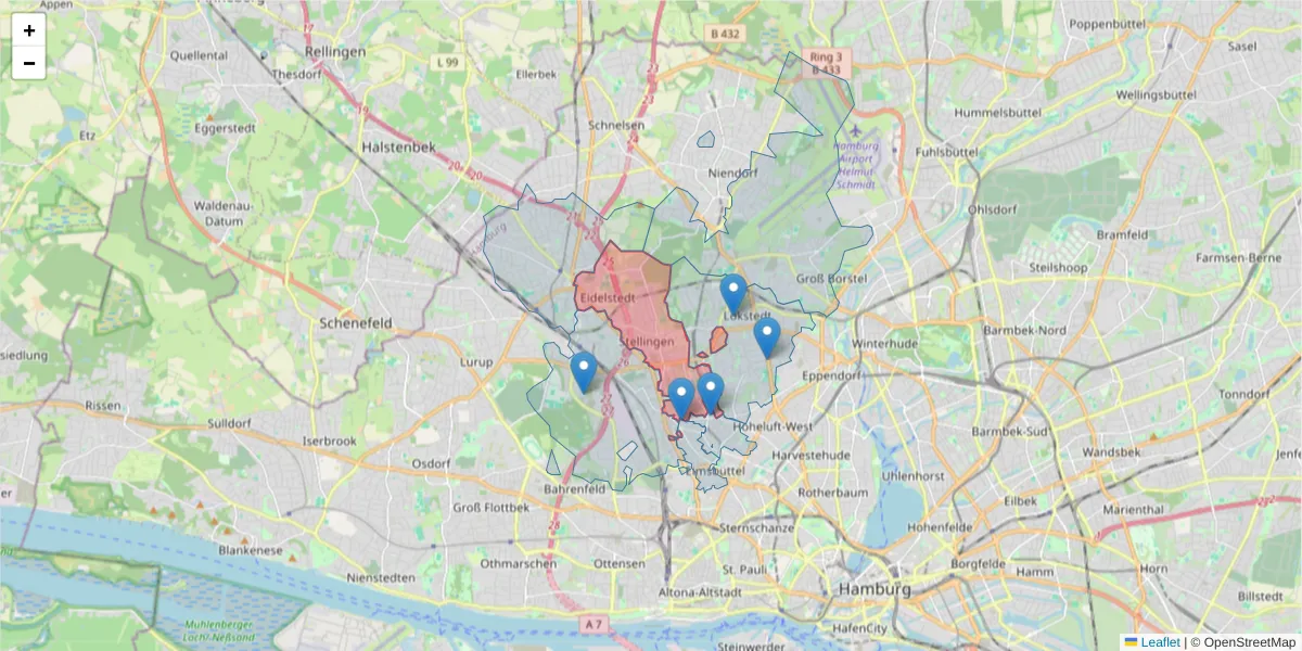 Karte des Postleitzahlen Bereichs  und der umliegenden Postleitzahlen in Deutschland