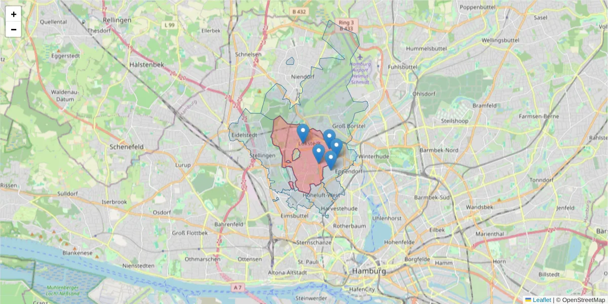 Karte des Postleitzahlen Bereichs  und der umliegenden Postleitzahlen in Deutschland