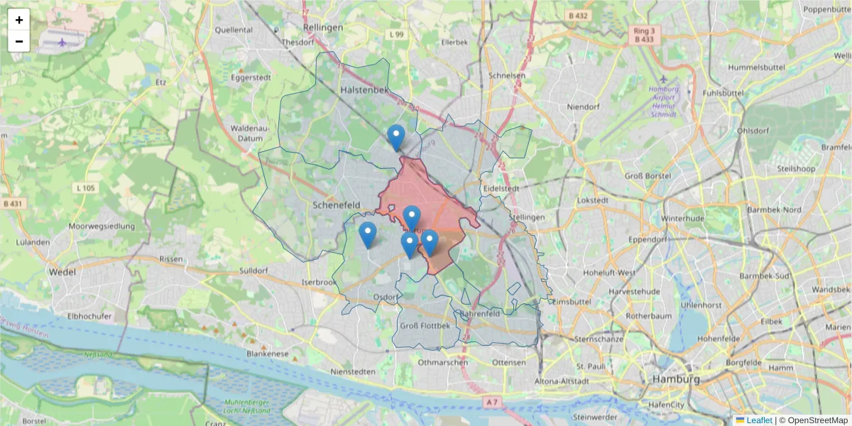 Karte des Postleitzahlen Bereichs  und der umliegenden Postleitzahlen in Deutschland