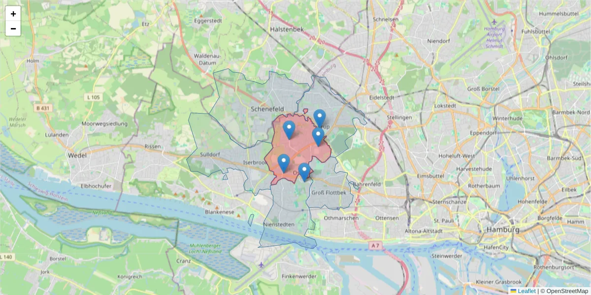 Karte des Postleitzahlen Bereichs  und der umliegenden Postleitzahlen in Deutschland