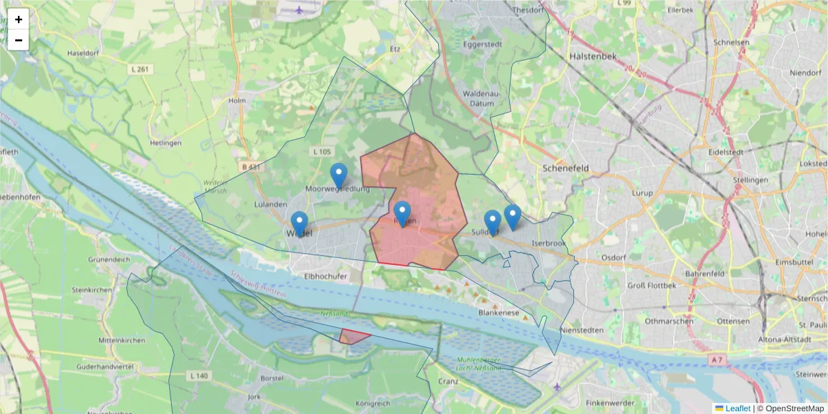 Karte des Postleitzahlen Bereichs  und der umliegenden Postleitzahlen in Deutschland