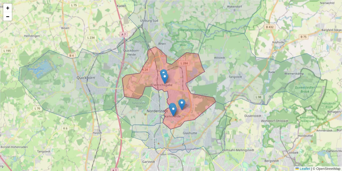 Karte des Postleitzahlen Bereichs  und der umliegenden Postleitzahlen in Deutschland