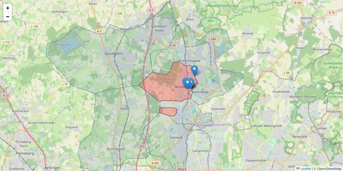Karte des Postleitzahlen Bereichs  und der umliegenden Postleitzahlen in Deutschland