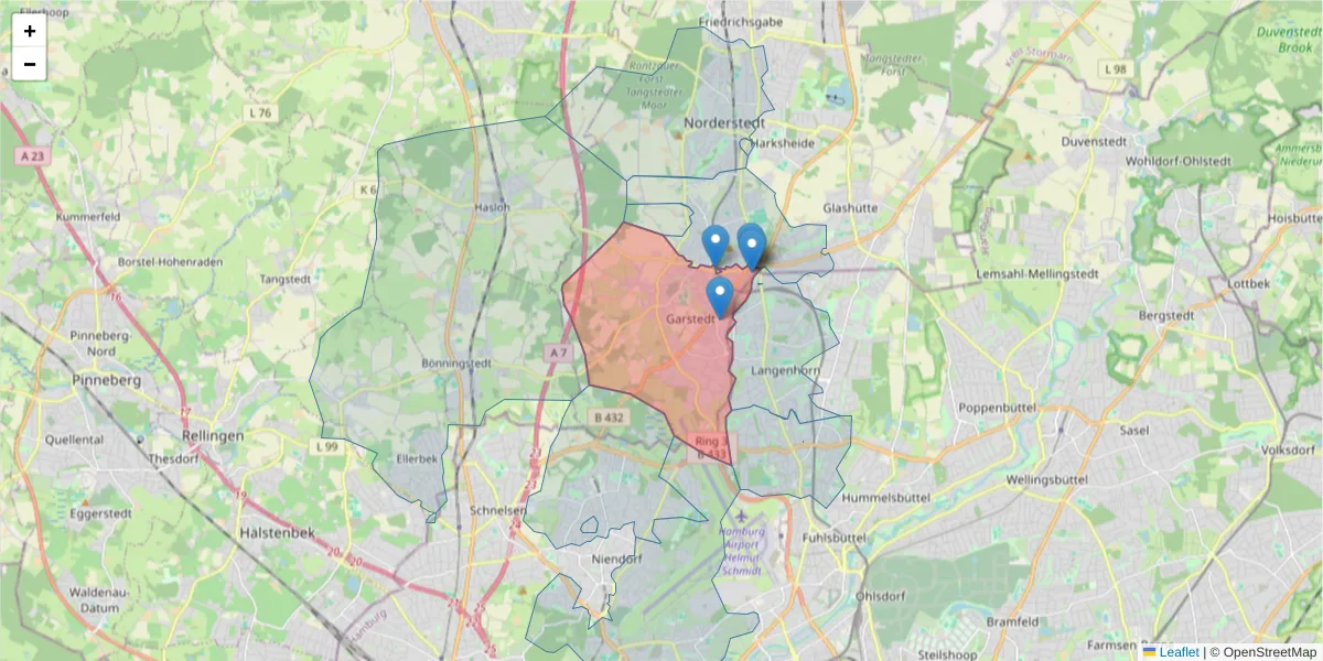 Karte des Postleitzahlen Bereichs  und der umliegenden Postleitzahlen in Deutschland