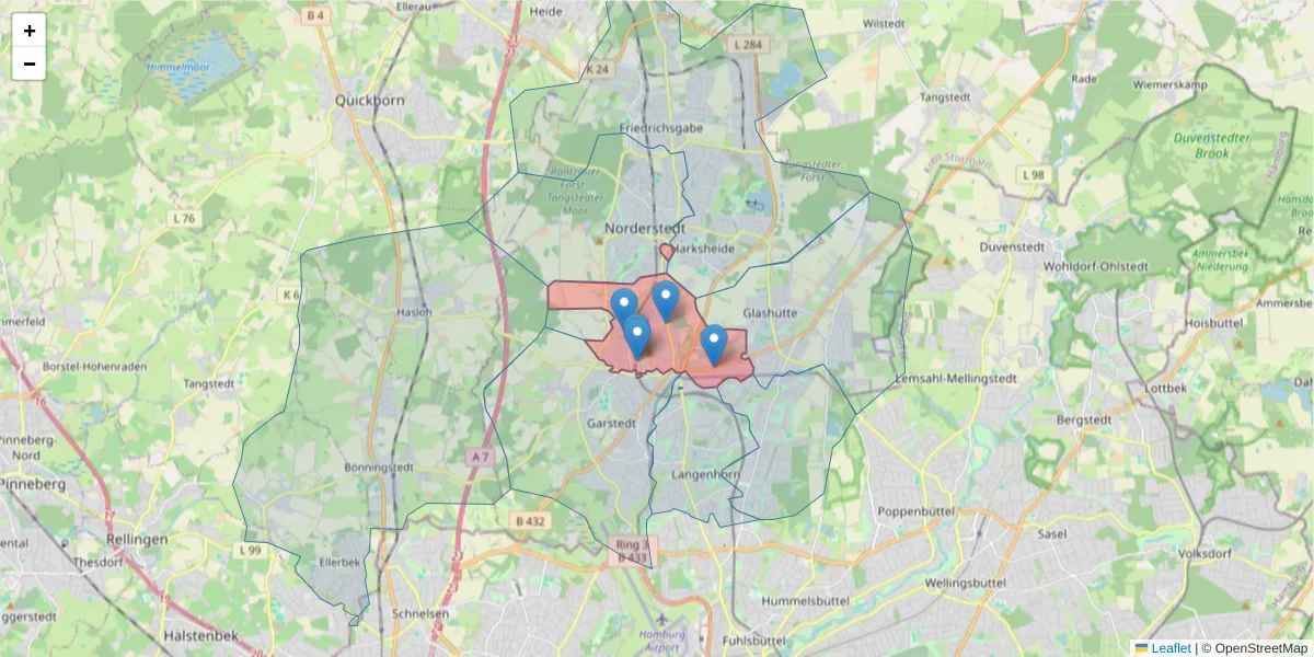 Karte des Postleitzahlen Bereichs  und der umliegenden Postleitzahlen in Deutschland