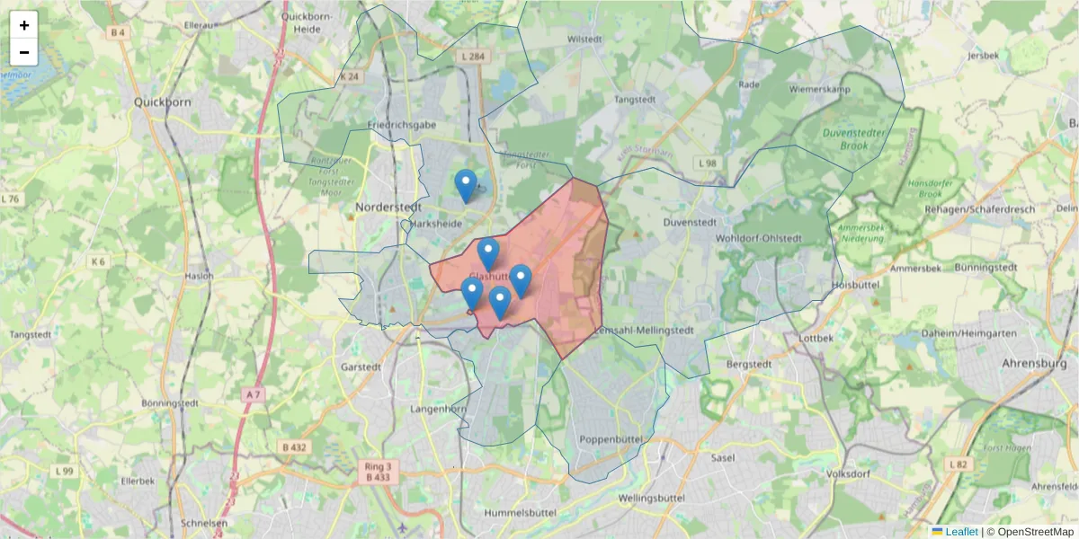 Karte des Postleitzahlen Bereichs  und der umliegenden Postleitzahlen in Deutschland
