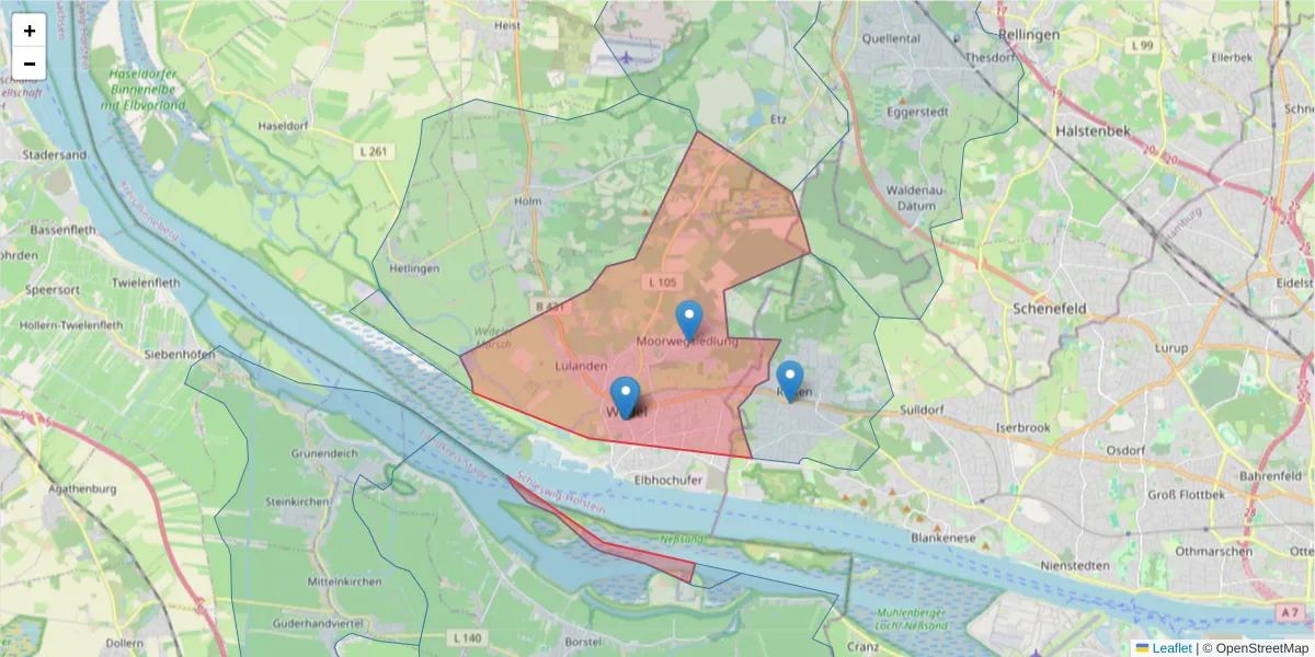 Karte des Postleitzahlen Bereichs  und der umliegenden Postleitzahlen in Deutschland