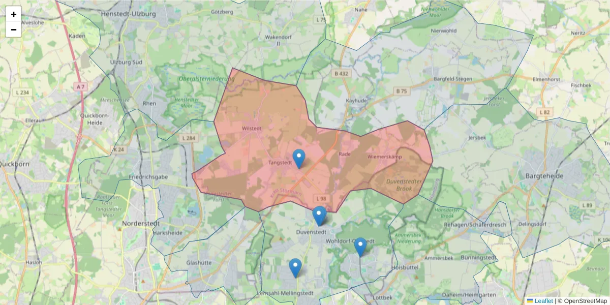 Karte des Postleitzahlen Bereichs  und der umliegenden Postleitzahlen in Deutschland