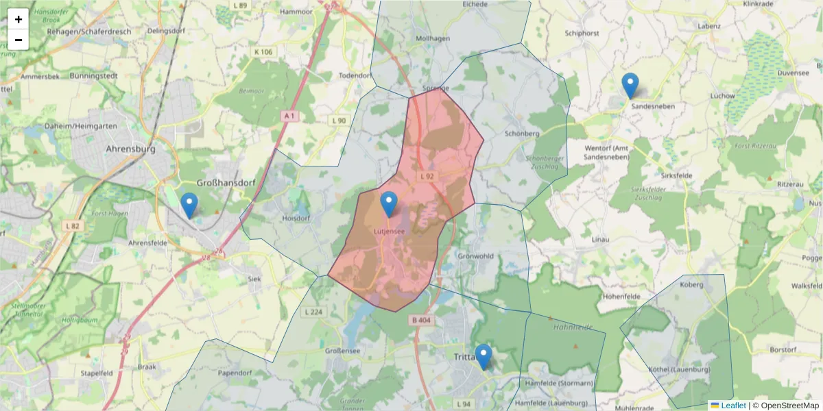 Karte des Postleitzahlen Bereichs  und der umliegenden Postleitzahlen in Deutschland