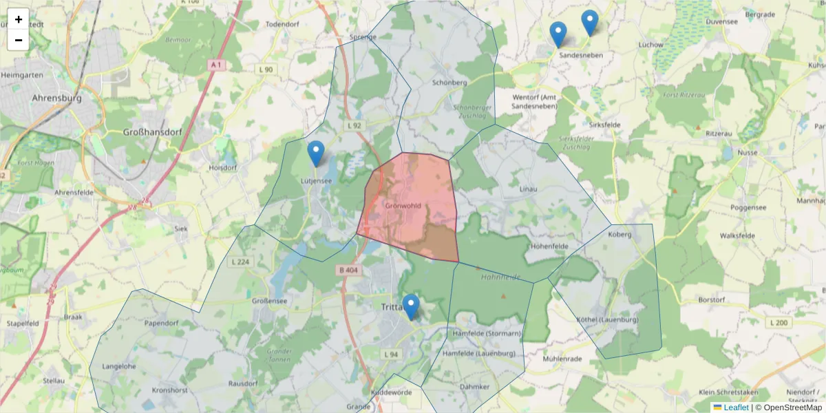 Karte des Postleitzahlen Bereichs  und der umliegenden Postleitzahlen in Deutschland