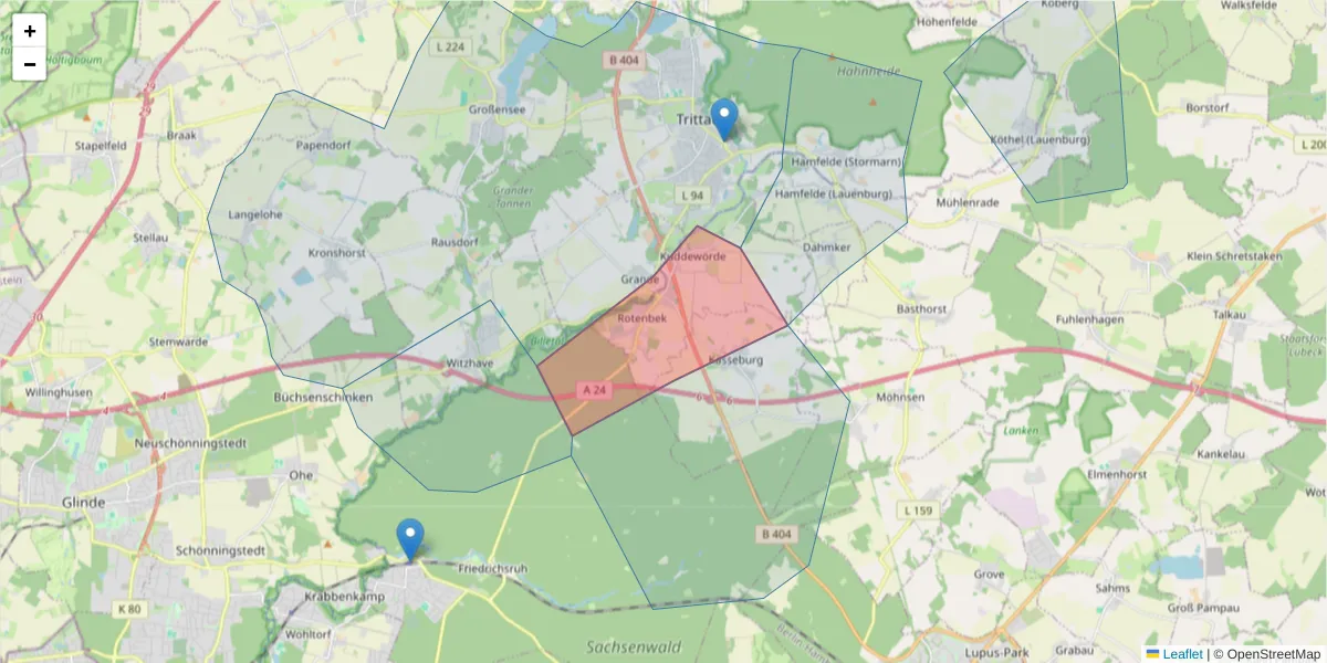 Karte des Postleitzahlen Bereichs  und der umliegenden Postleitzahlen in Deutschland