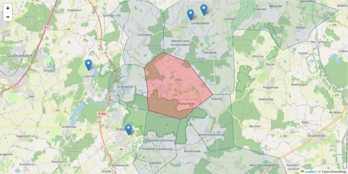 Karte des Postleitzahlen Bereichs  und der umliegenden Postleitzahlen in Deutschland