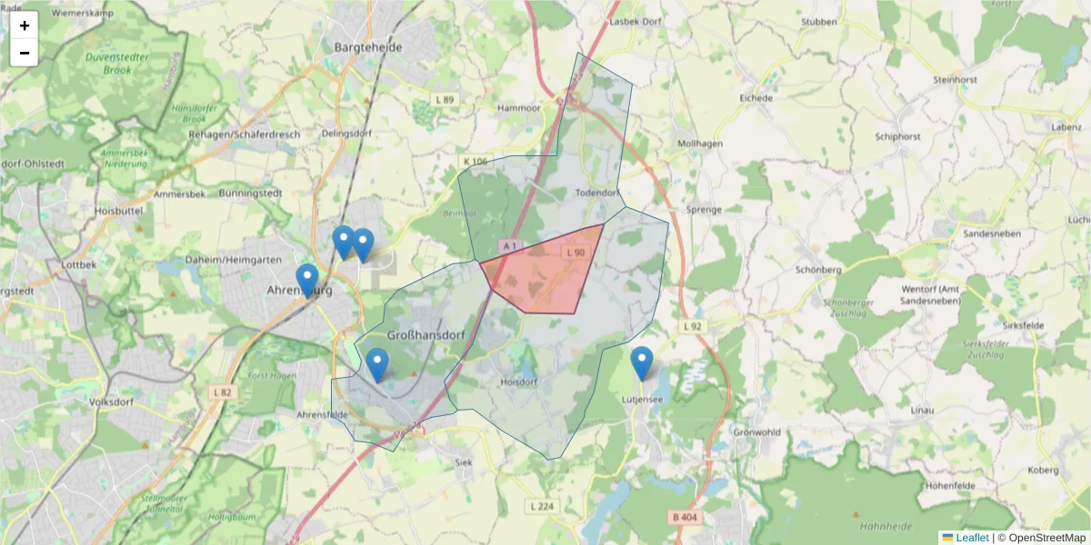 Karte des Postleitzahlen Bereichs  und der umliegenden Postleitzahlen in Deutschland