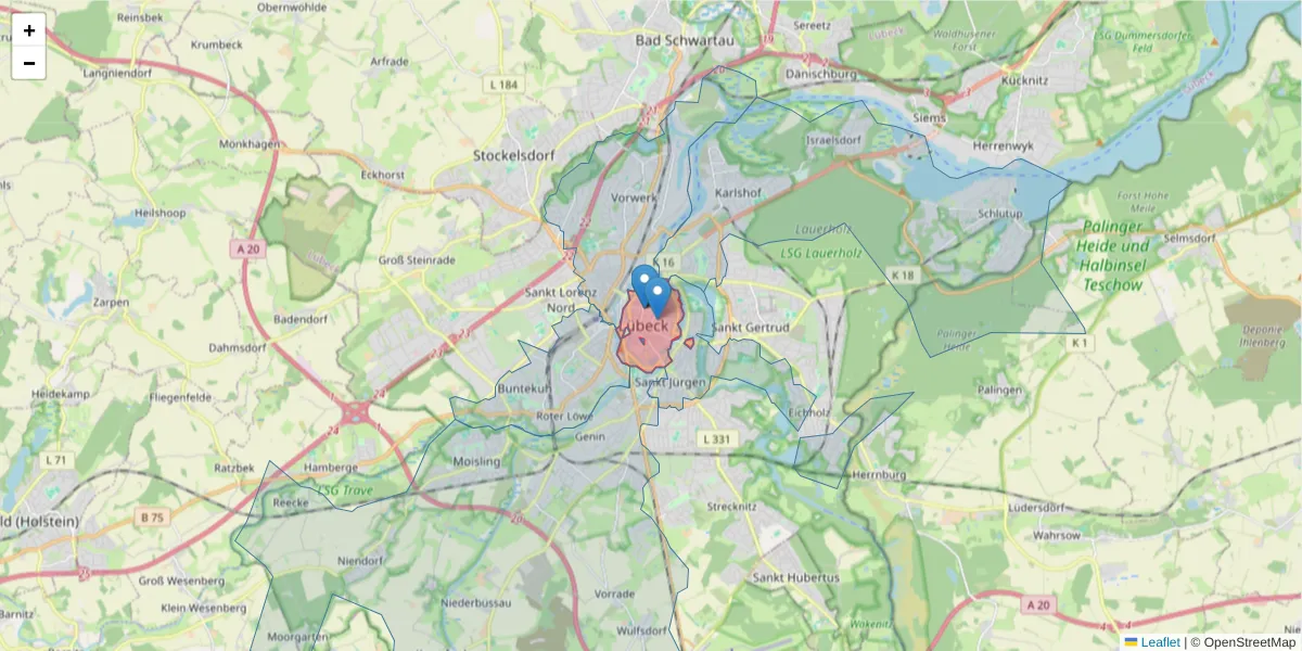 Karte des Postleitzahlen Bereichs  und der umliegenden Postleitzahlen in Deutschland