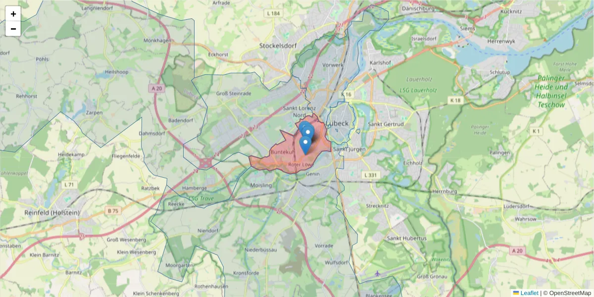 Karte des Postleitzahlen Bereichs  und der umliegenden Postleitzahlen in Deutschland