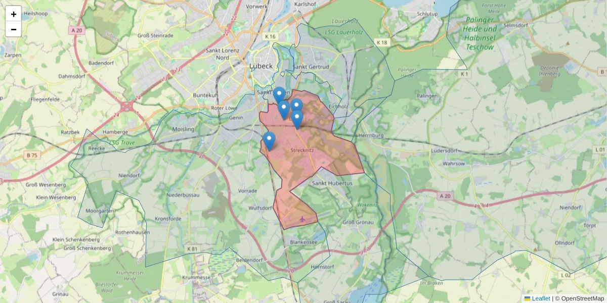 Karte des Postleitzahlen Bereichs  und der umliegenden Postleitzahlen in Deutschland