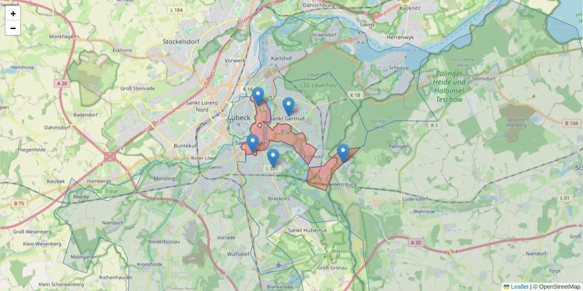 Karte des Postleitzahlen Bereichs  und der umliegenden Postleitzahlen in Deutschland