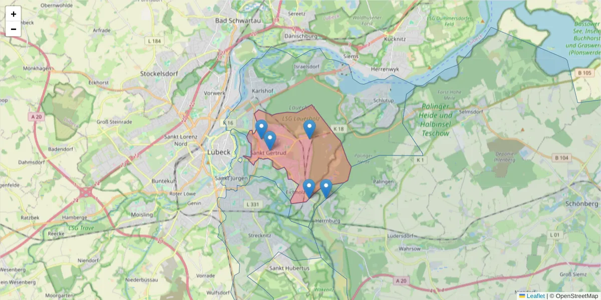 Karte des Postleitzahlen Bereichs  und der umliegenden Postleitzahlen in Deutschland