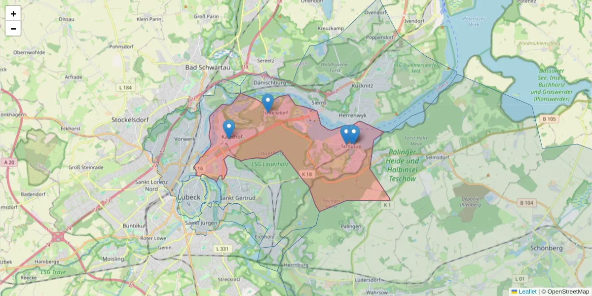 Karte des Postleitzahlen Bereichs  und der umliegenden Postleitzahlen in Deutschland