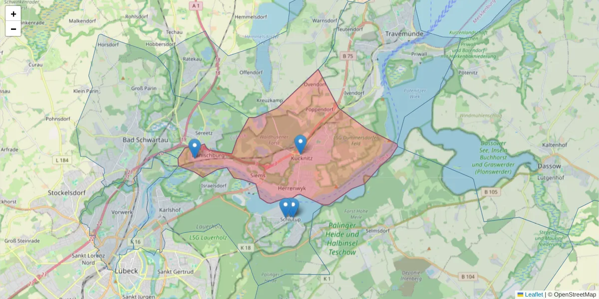 Karte des Postleitzahlen Bereichs  und der umliegenden Postleitzahlen in Deutschland