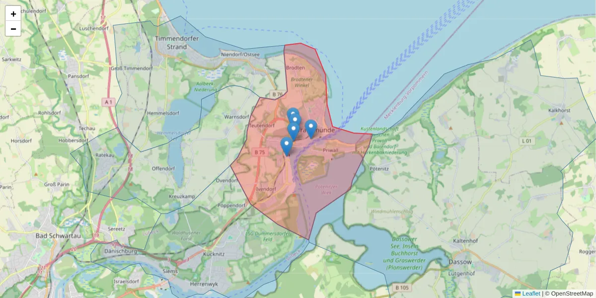 Karte des Postleitzahlen Bereichs  und der umliegenden Postleitzahlen in Deutschland