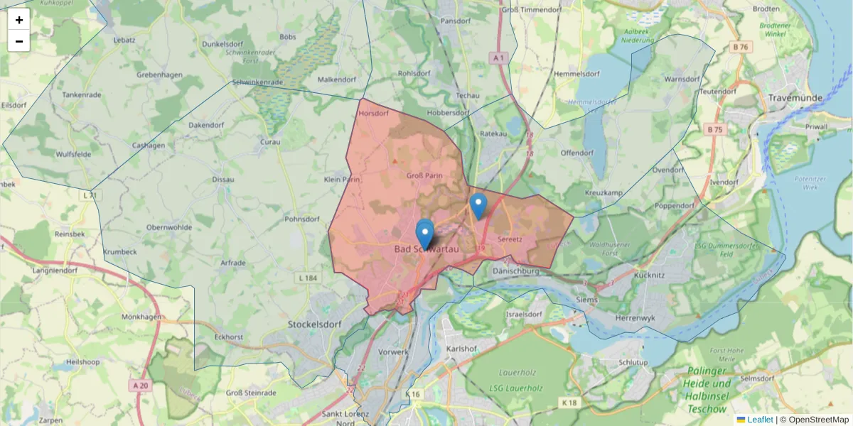 Karte des Postleitzahlen Bereichs  und der umliegenden Postleitzahlen in Deutschland