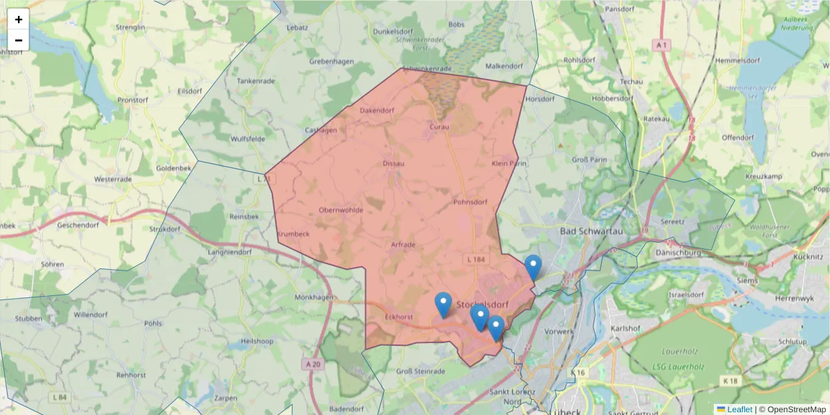 Karte des Postleitzahlen Bereichs  und der umliegenden Postleitzahlen in Deutschland