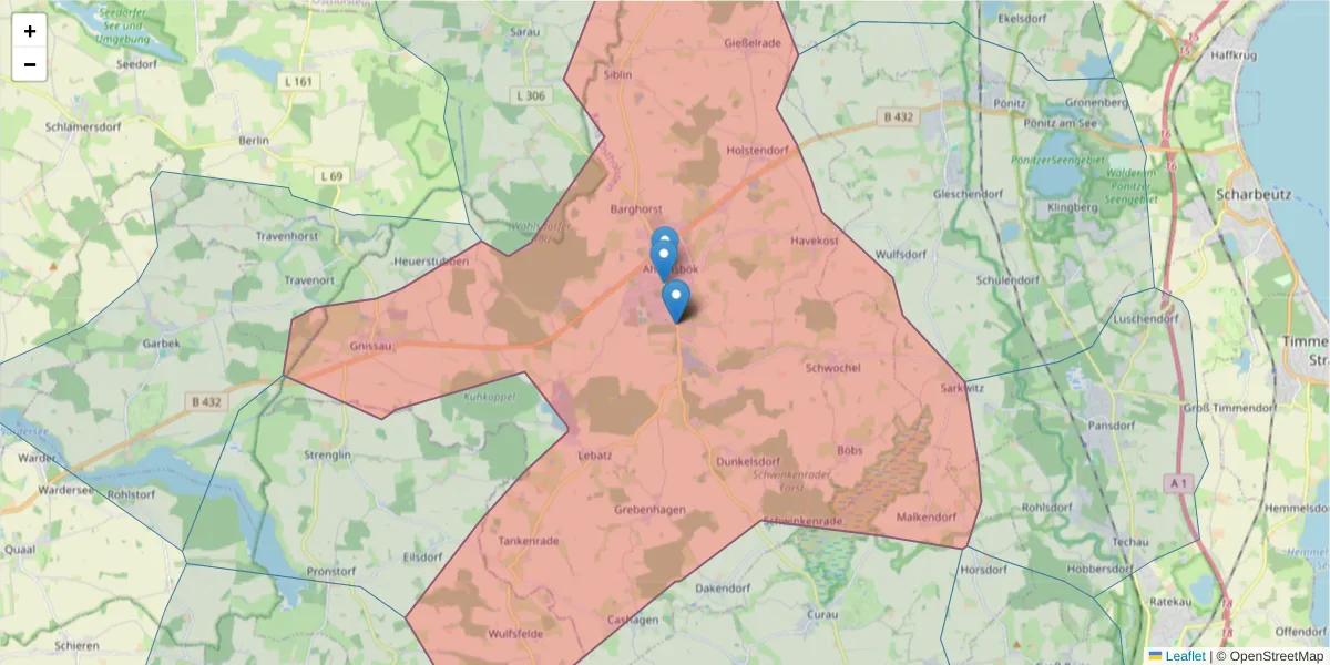 Karte des Postleitzahlen Bereichs  und der umliegenden Postleitzahlen in Deutschland