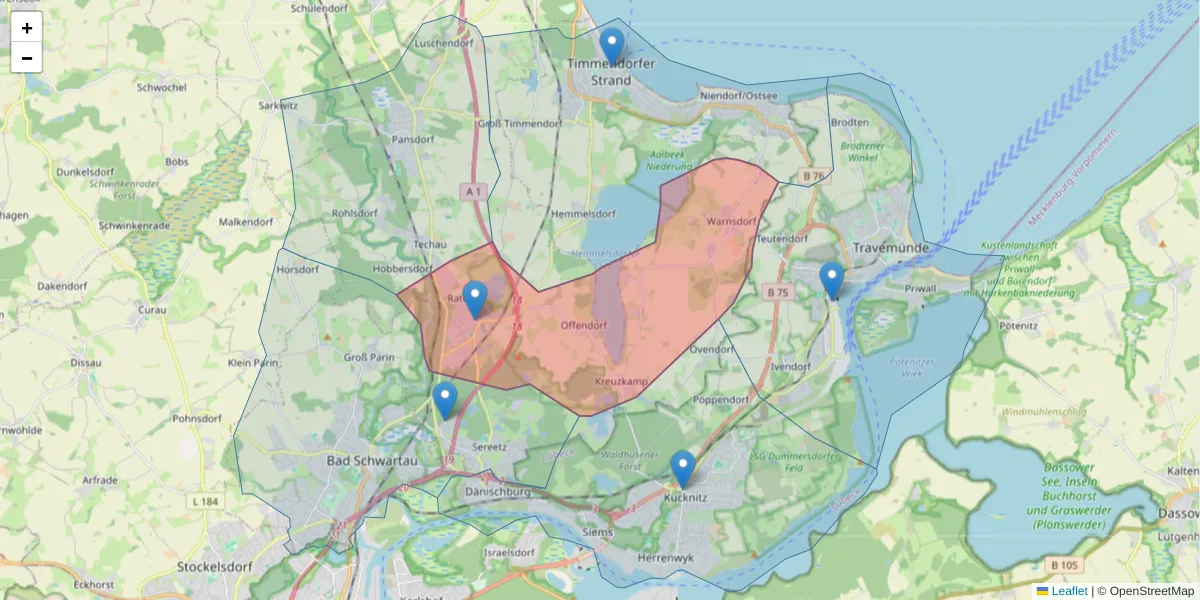 Karte des Postleitzahlen Bereichs  und der umliegenden Postleitzahlen in Deutschland