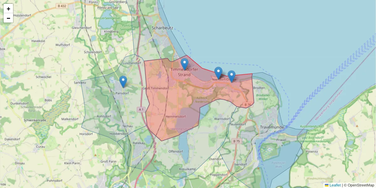 Karte des Postleitzahlen Bereichs  und der umliegenden Postleitzahlen in Deutschland