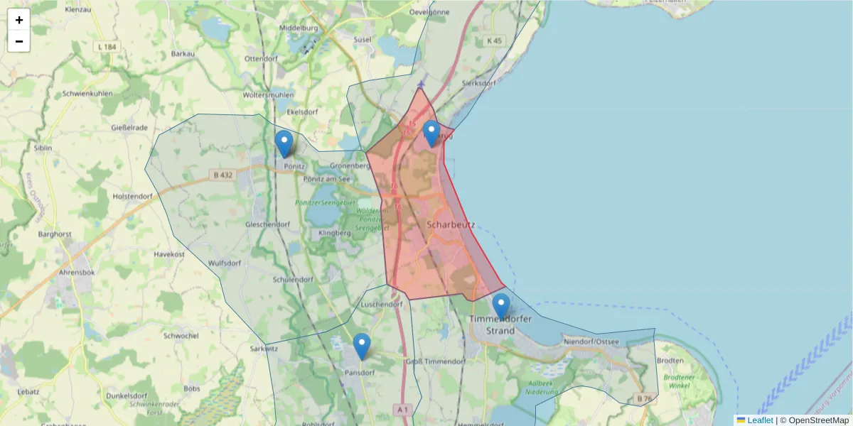 Karte des Postleitzahlen Bereichs  und der umliegenden Postleitzahlen in Deutschland