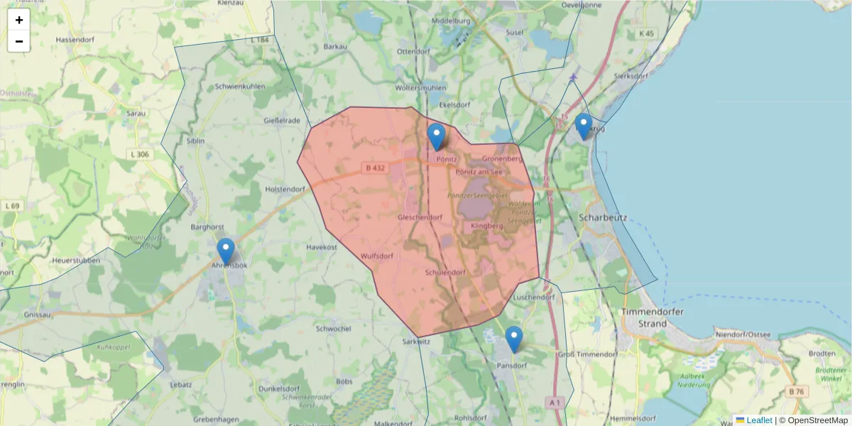 Karte des Postleitzahlen Bereichs  und der umliegenden Postleitzahlen in Deutschland