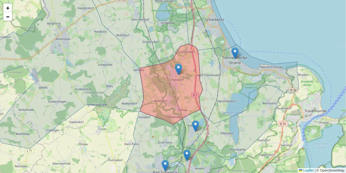 Karte des Postleitzahlen Bereichs  und der umliegenden Postleitzahlen in Deutschland