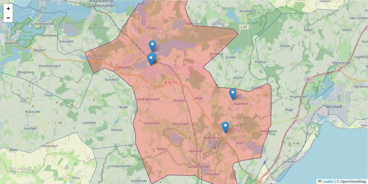 Karte des Postleitzahlen Bereichs  und der umliegenden Postleitzahlen in Deutschland