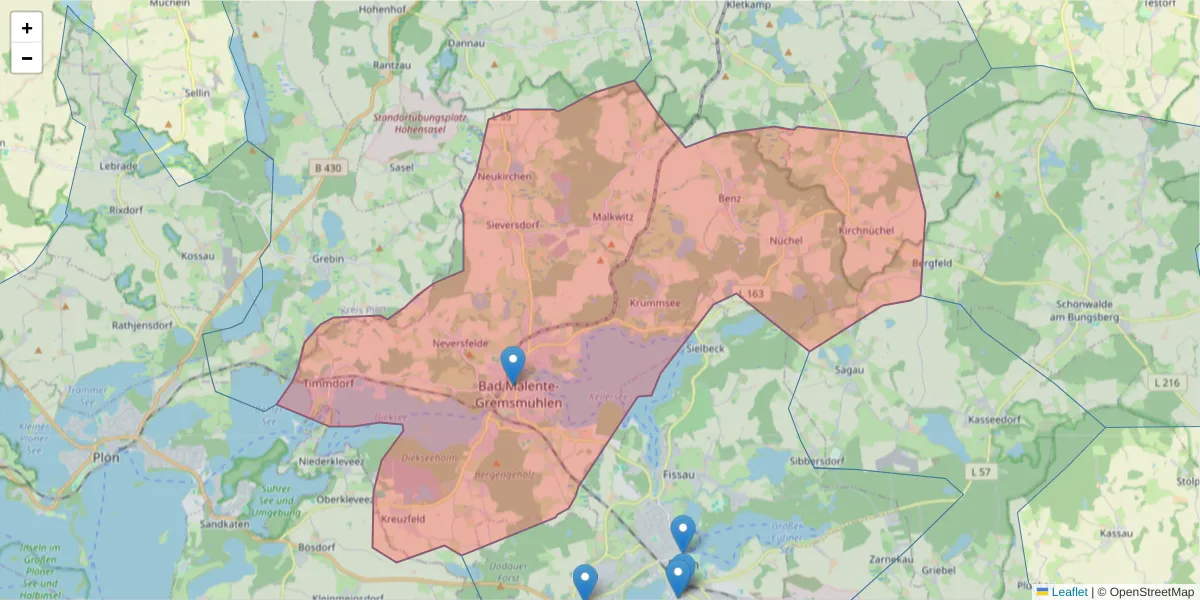 Karte des Postleitzahlen Bereichs  und der umliegenden Postleitzahlen in Deutschland