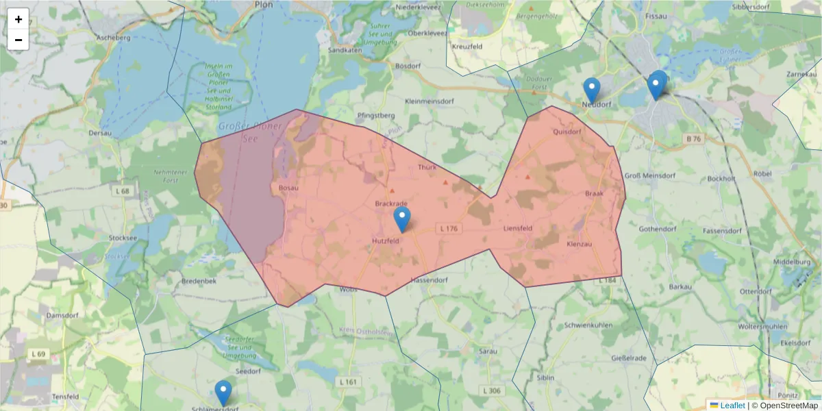 Karte des Postleitzahlen Bereichs  und der umliegenden Postleitzahlen in Deutschland