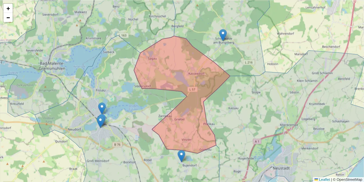 Karte des Postleitzahlen Bereichs  und der umliegenden Postleitzahlen in Deutschland