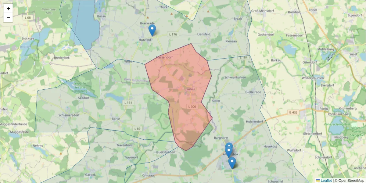 Karte des Postleitzahlen Bereichs  und der umliegenden Postleitzahlen in Deutschland