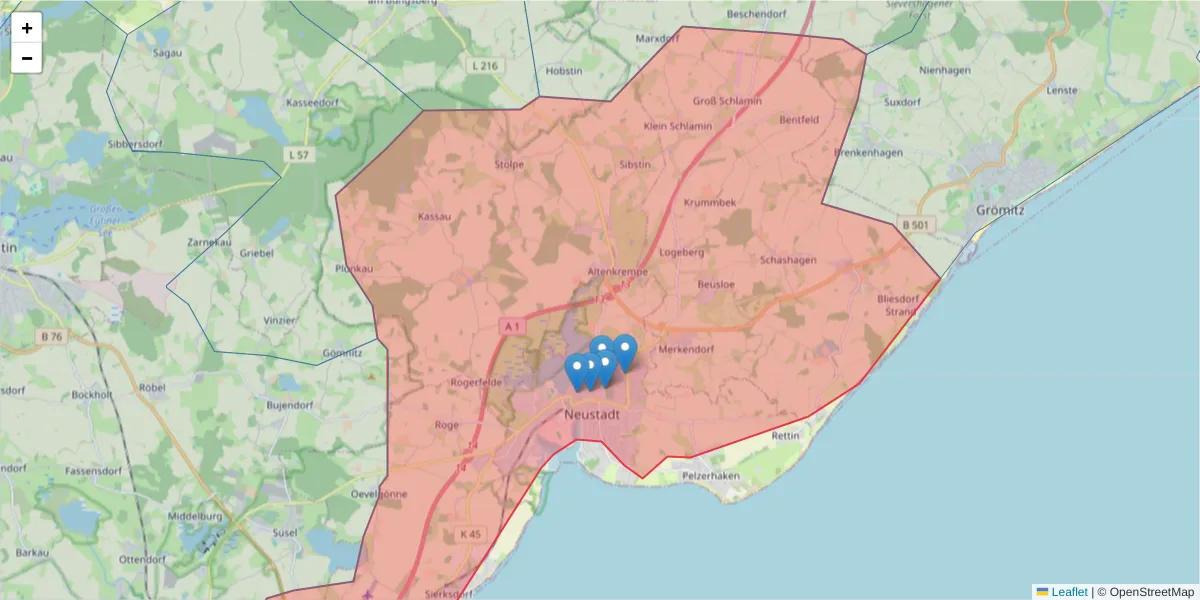 Karte des Postleitzahlen Bereichs  und der umliegenden Postleitzahlen in Deutschland