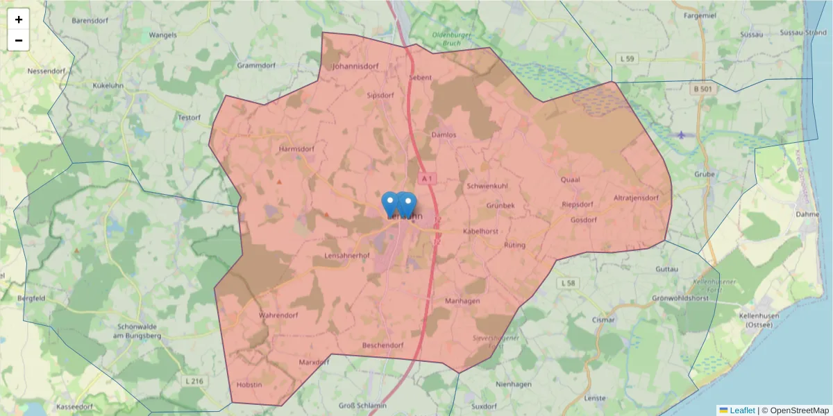 Karte des Postleitzahlen Bereichs  und der umliegenden Postleitzahlen in Deutschland