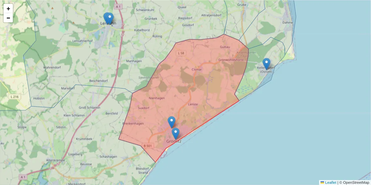 Karte des Postleitzahlen Bereichs  und der umliegenden Postleitzahlen in Deutschland