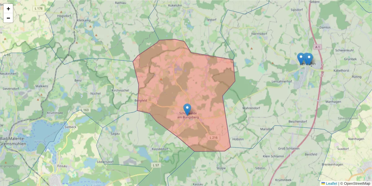 Karte des Postleitzahlen Bereichs  und der umliegenden Postleitzahlen in Deutschland