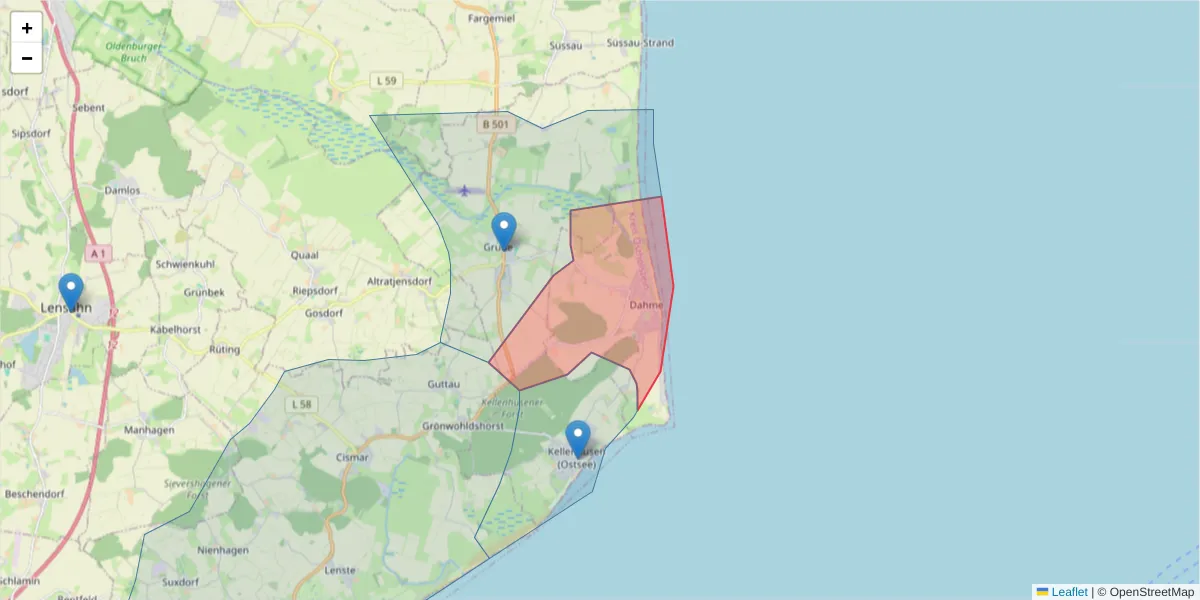 Karte des Postleitzahlen Bereichs  und der umliegenden Postleitzahlen in Deutschland